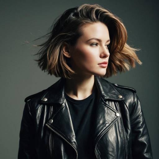 Female Model with Blowout Hairstyle and Leather Jacket