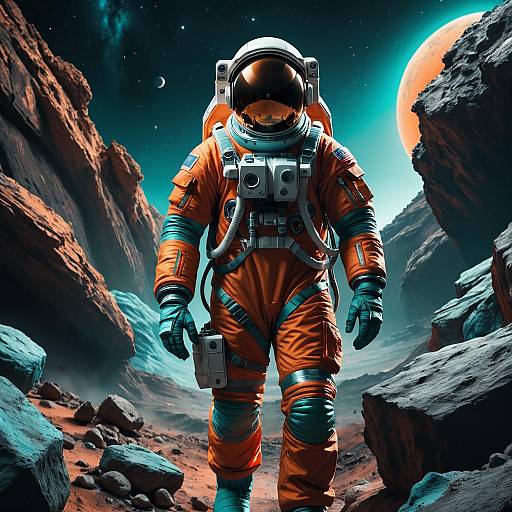 Astronaut Exploring Alien Planet Terrain
