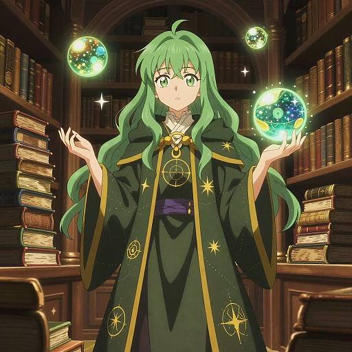 Anime Girl in Enchanted Library