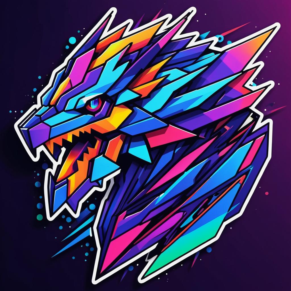 Geometric Mechashot Dragon Sticker Art