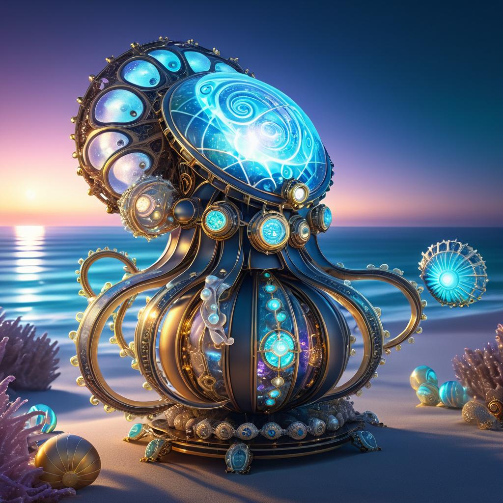 Steampunk Octopus in Futuristic Landscape