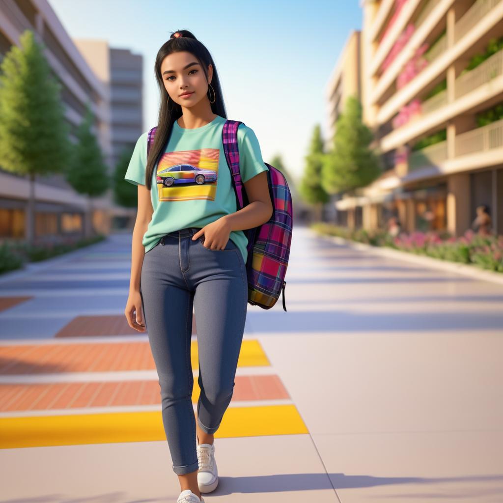 Teenage Girl in Stylish Outfit at Sunset