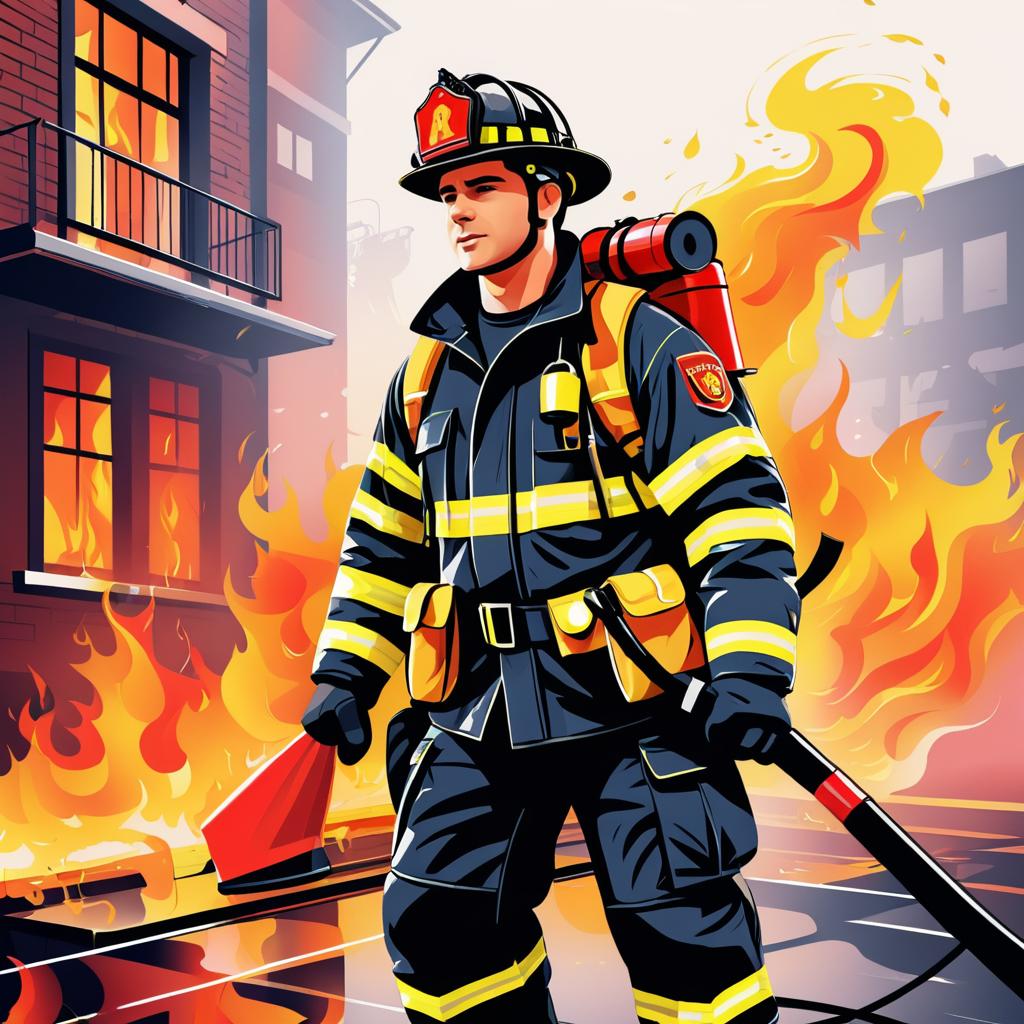 Daring Firefighter in Fiery Action