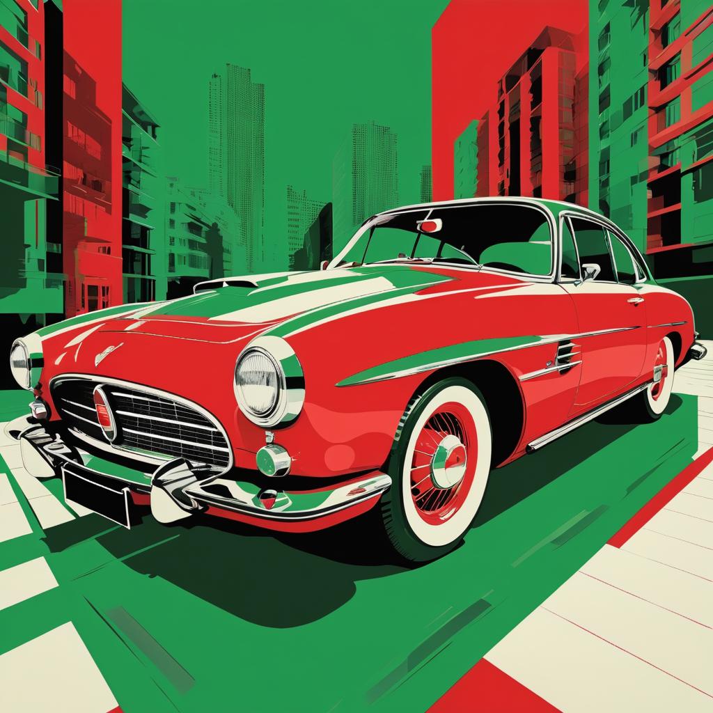 Retro Car in Warhol's Bold Colors