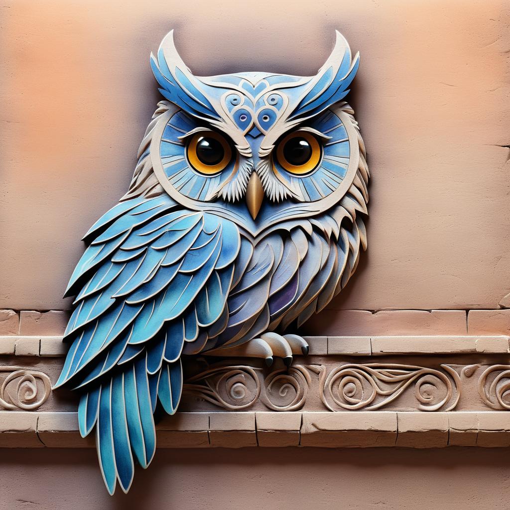 Surreal Pastel Owl on Wall Corner