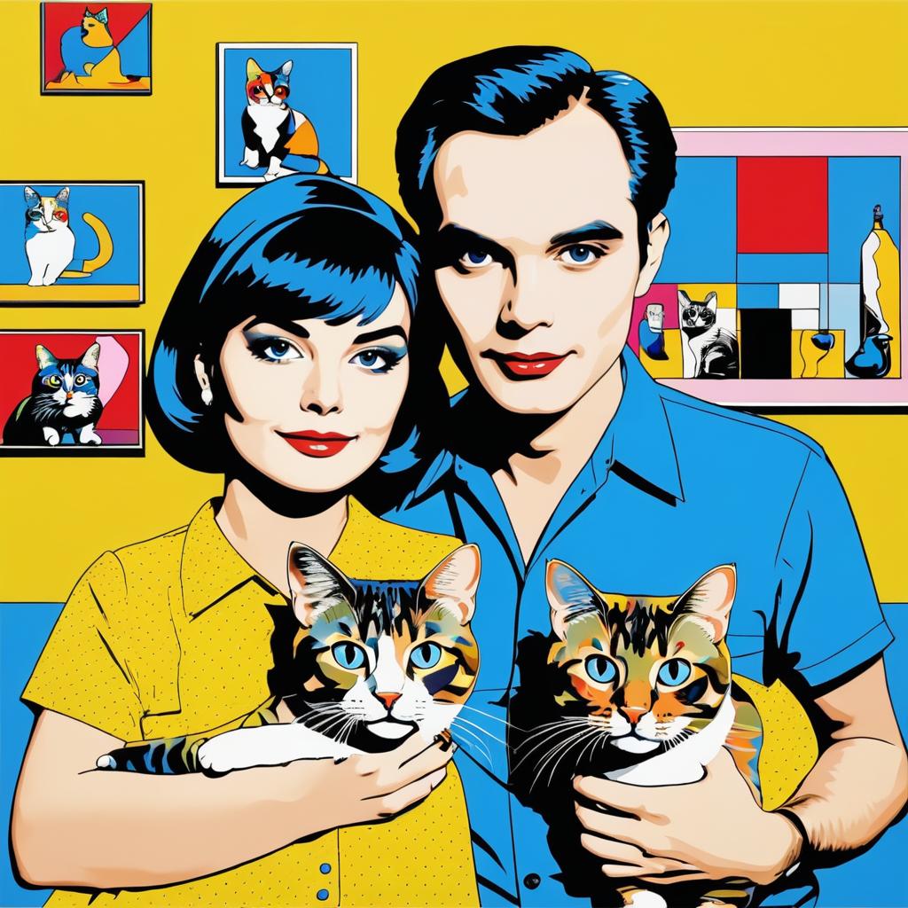 Pop Art Family Portrait with Pet Cat