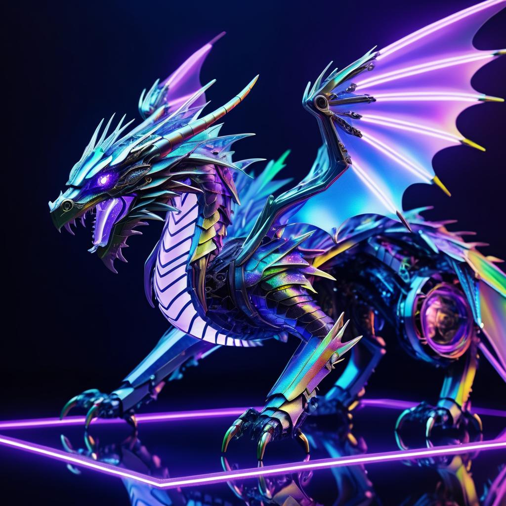 Iridescent Cyborg Dragon in Neon Lights