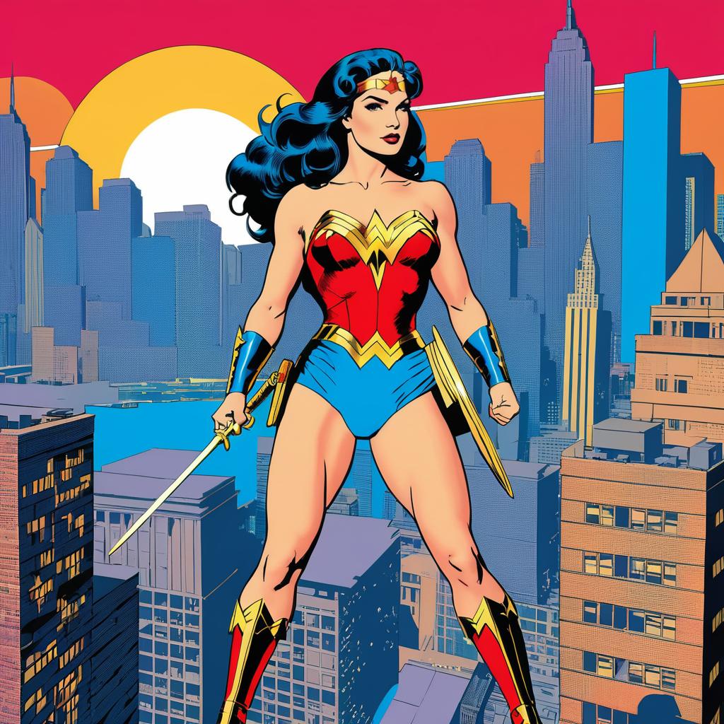 Classic Wonder Woman Against City Skyline