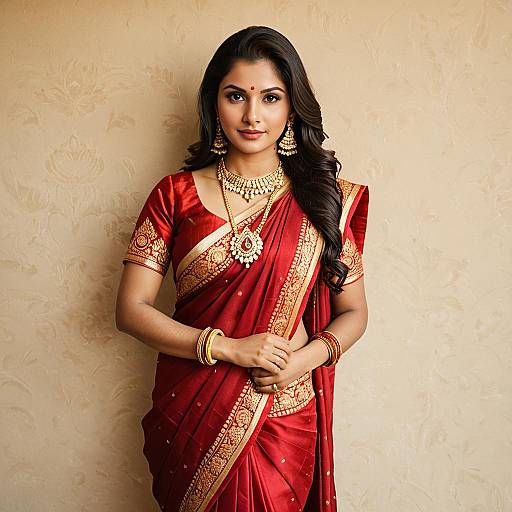 Elegant Indian Woman in Satin Saree