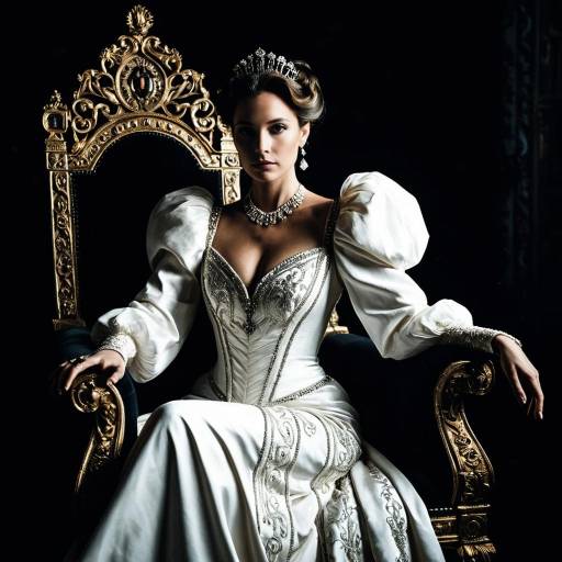 Regal Woman in Vintage Gown on Ornate Throne