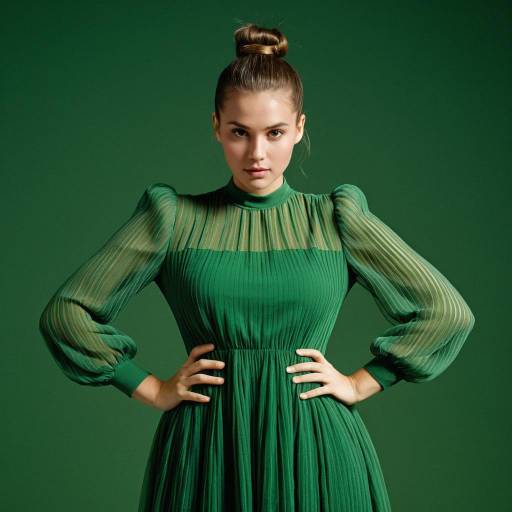 Woman in Elegant Green Dress with Hair Bun