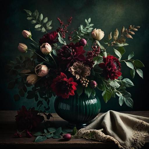 Dramatic Dark Floral Still Life Scene