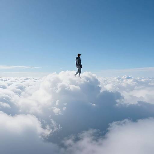 Solitary Figure on Ethereal Cloud Path