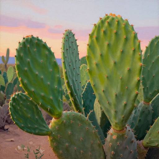 Close-Up of Nopales Cactus at Sunset