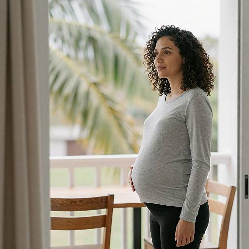 Serene Balcony Scene with Pregnant Woman
