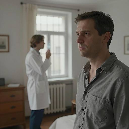 Two Men in a Tiled Room Scene