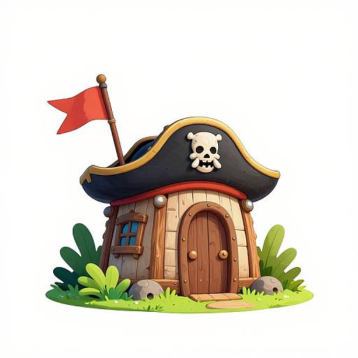 Cartoon Pirate Hut with Flag