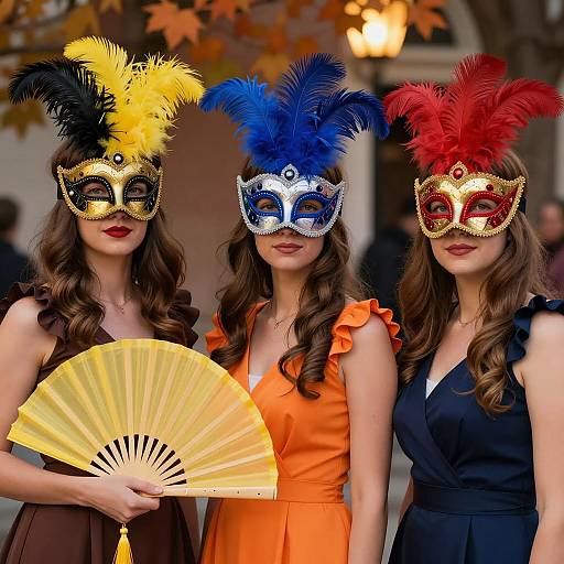 Elegant Trio in Venetian Carnival Masks