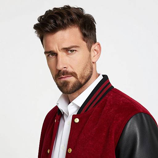 Handsome Man in Red Varsity Jacket