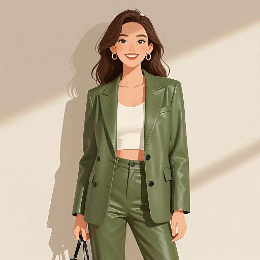 Chic Woman in Olive Green Outfit