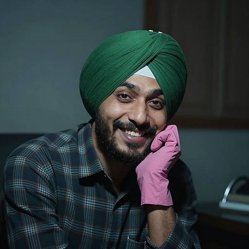 Smiling Man in Turban and Gloves