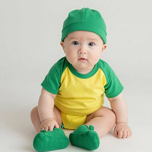Baby in Green and Yellow Outfit