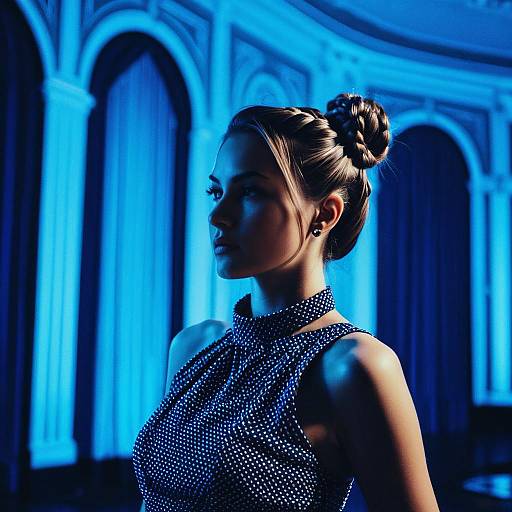 Fashion Influencer with Braided Bun in Ballroom