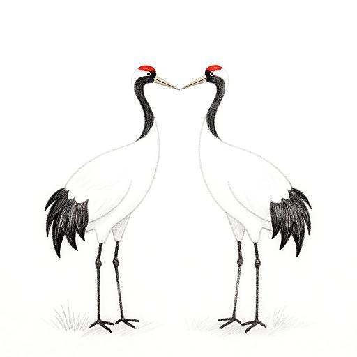 Minimalist Pencil Drawing: Male and Female Cranes
