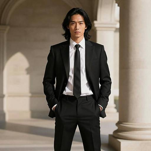 Man in Black Suit by Stone Archway