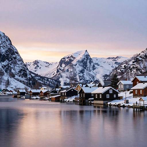 Serene Lakeside Village at Sunset