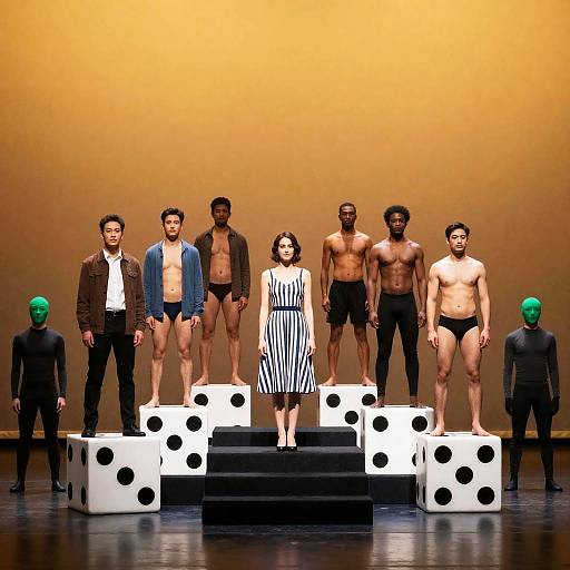 Theatrical Stage Scene with Central Woman