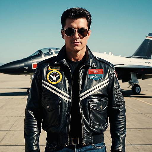 Top Gun Fighter in Leather Jacket