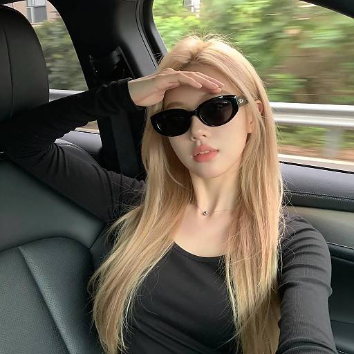 Blonde Woman in Sunglasses in Car