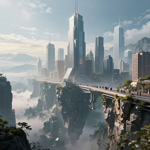 Futuristic Cyberpunk Mountain Cityscape