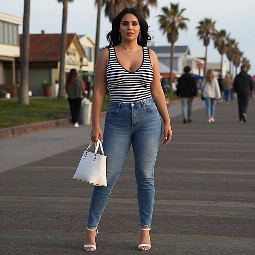 Stylish Woman on Long Beach Boardwalk