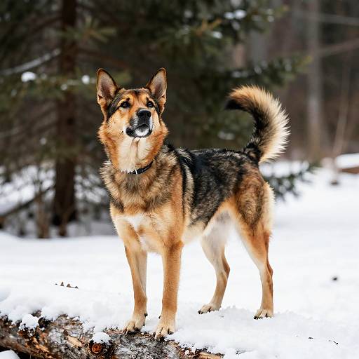 Alert Dog in Snowy Forest Scene