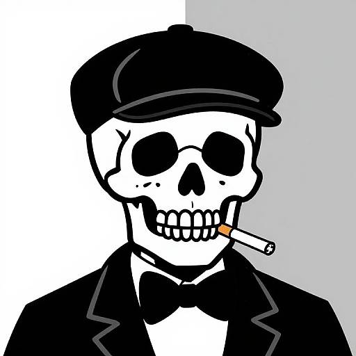 Monochrome Skull with Flat Cap