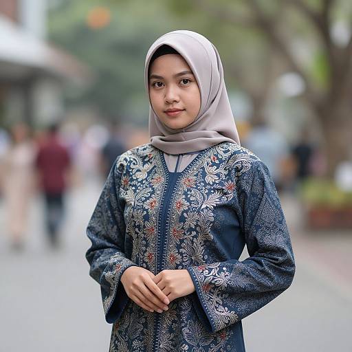 Filipino Muslim Woman in Robe Outdoors