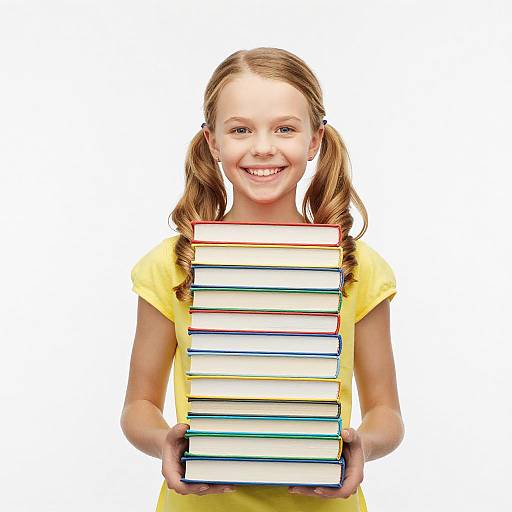Cheerful Girl Holding Colorful Books