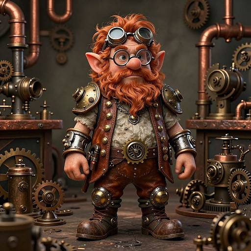 Steampunk Gnome Inventor Full-Body Portrait