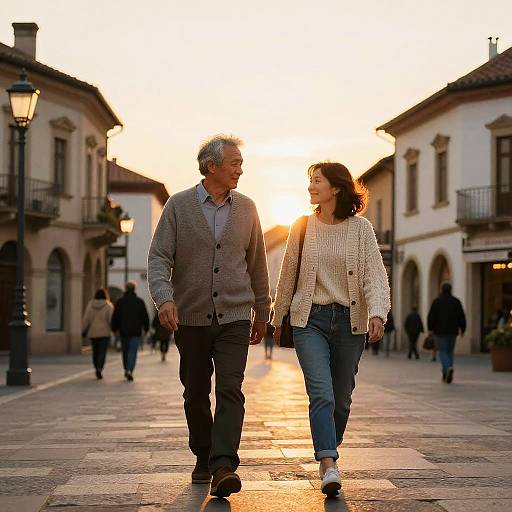 Mature Couple in Golden Sunset Square