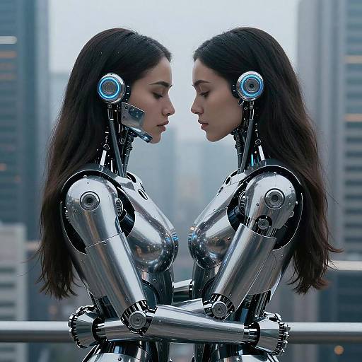 Futuristic Robot Women Embrace