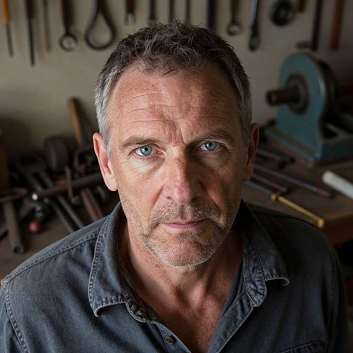 Weathered European Man in Workshop