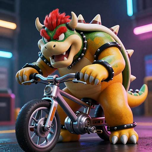 Cyberpunk Bowser on Sci-Fi Bicycle