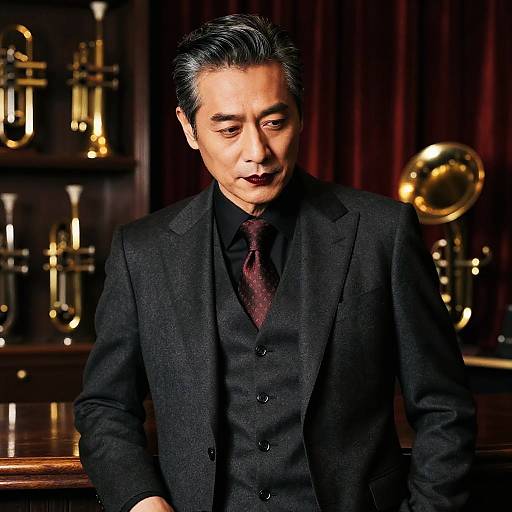 Elegant East Asian Man in Jazz Club
