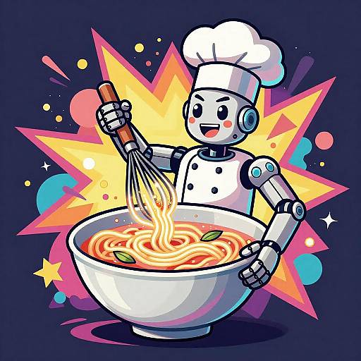 Vibrant Cybernetic Sous Chef Caricature