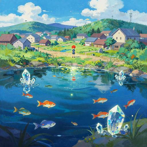 Boy's Imagined Crystal Lagoon Landscape