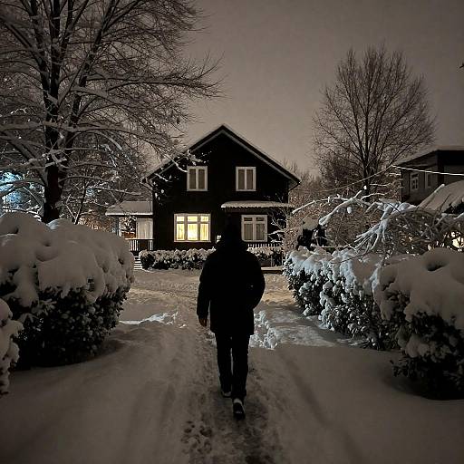 Lonely Night Walk to a House