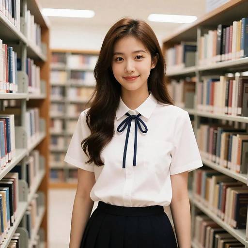 Smiling Young Woman in Library