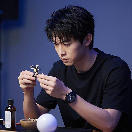 Focused Young Man Assembling Model